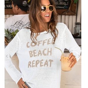 Wooden Ships Coffee Beach Rollneck Cotten Color: Khaki with Black Text Size M/L